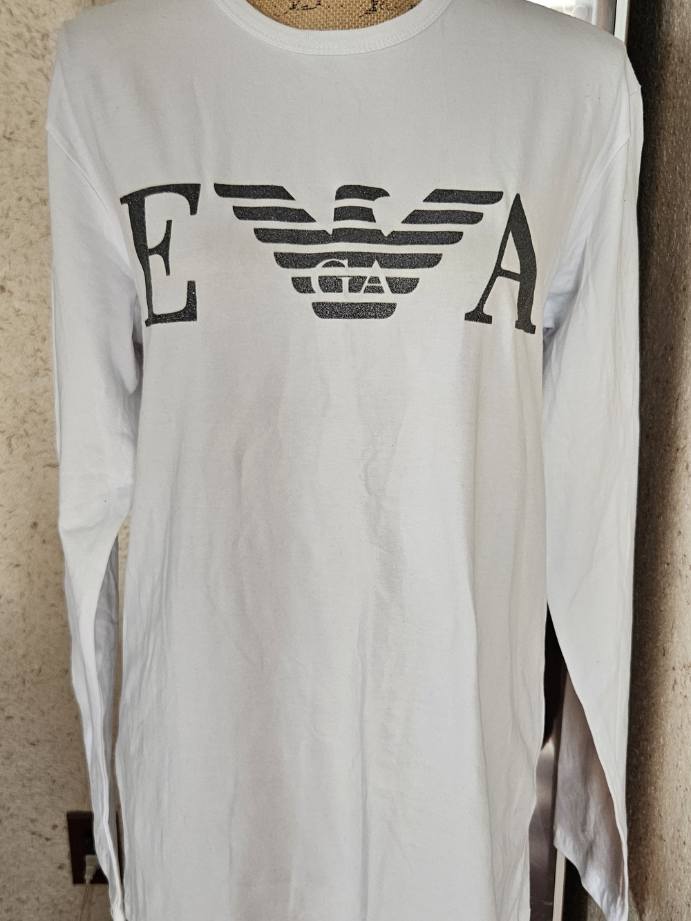 Emporio Armani White Long Sleeve with Black Logo Print